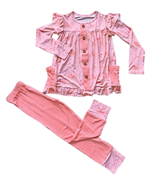 Shop Laree + Co Girls' Carmen Bamboo Long Sleeve Peplum + Legging Set - Baby In Pink