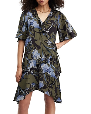 Allsaints Meagan Batu Printed Dress In Deep Khaki