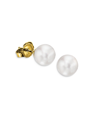 Shop Assael 18k Yellow Gold Akoya Program Japanese Akoya Cultured Freshwater Pearl Stud Earrings In White/gold