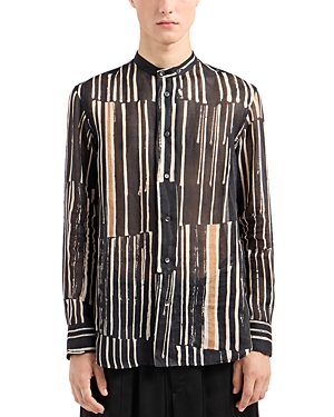 Shop Emporio Armani Mandarin Collar Regular Fit Print Shirt In Multi