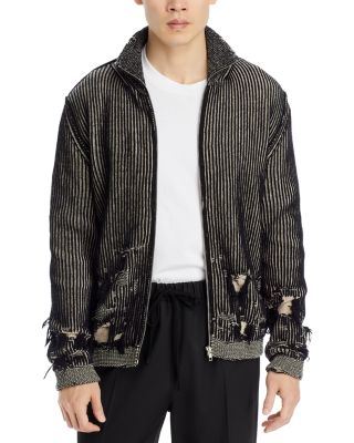 MM6 Maison Margiela Regular Fit Distressed Zip Up Wool Sweater