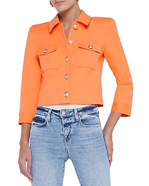 Shop L Agence L'agence Kumi Button Front Crop Jacket In Neon Tangerine