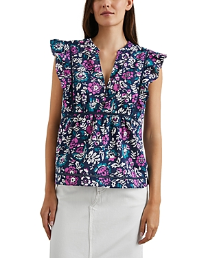 Shop Rails Misha Cotton Flutter Sleeve Top In Woodblock Floral