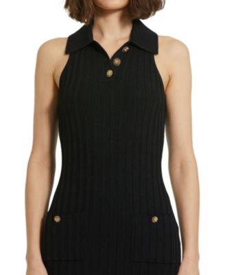 Rib Knit Collared Sleeveless Fitted Maxi Dress