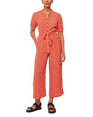 Whistles Micro Floral Jumpsuit In Red/multi