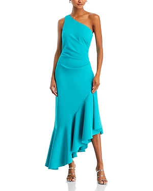 Shop Eliza J One Shoulder Ruffled Midi Dress In Turquoise