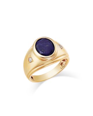 Bloomingdale's Fine Collection - Men's Lapis & Diamond Ring in 14K Yellow Gold