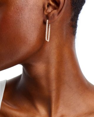 Diamond Pav&eacute; Large Rectangular Hoop Earrings in 14K Rose Gold, 1.0 tcw