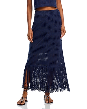 Shop Aqua Crochet Fringe Maxi Skirt - 100% Exclusive In Navy