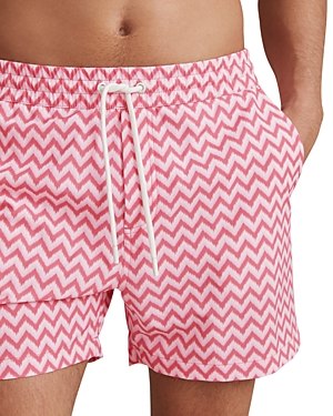 Shop Reiss Printed Drawstring Shorts In Bright Pink