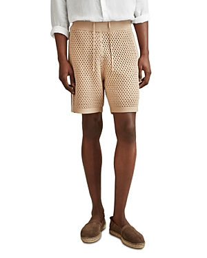 Shop Reiss Crochet Tipped Shorts In Soft Taupe