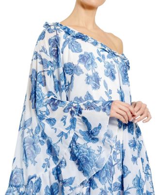 Floral Print One Shoulder Cape Dress
