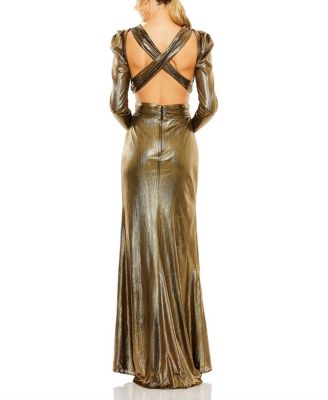 Princess Sleeve Cut Out Metallic Gown