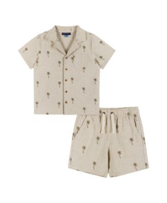 Andy & Evan - Boys' Palm Print Matching Linen Short Sleeve Button Down Shirt Set - Little kid, Big kid