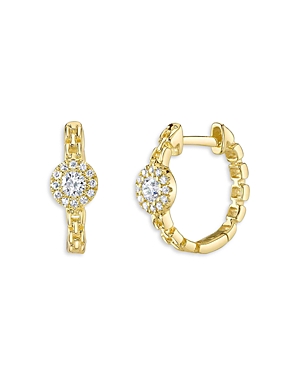 Moon & Meadow 14k Yellow Gold Eden Diamond Halo Chain Link Small Hoop Earrings In Gold