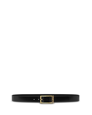 Versace Greca Leather Belt In Black-vers