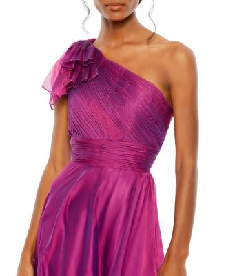 Pleated One Shoulder Chiffon Gown