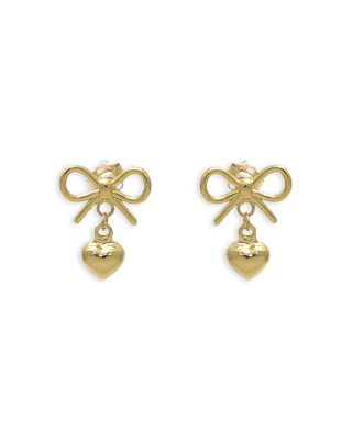 Moon & Meadow - 14K Yellow Gold Ribbon & Heart Drop Earrings