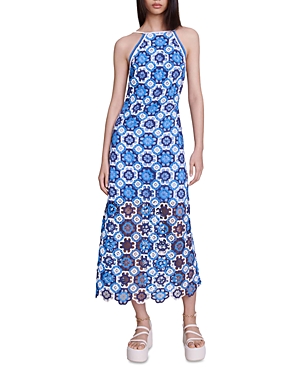 Shop Maje Crochet Maxi Dress In Blue