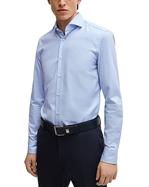 Shop Hugo Boss Cotton Blend Textured Slim Fit Dress Shirt In Light Pastel Blue