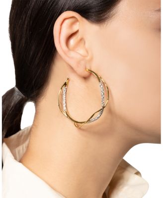 Intertwined Two Tone Pave Hoop Earrings