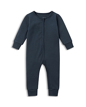 Shop Mori Unisex Ribbed Clever Zip Romper - Baby In Ribbed Navy