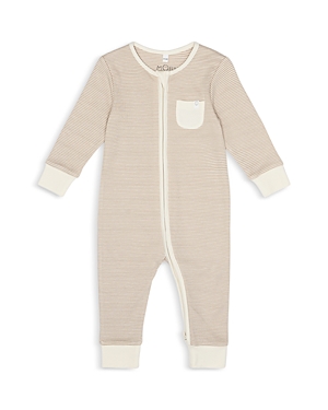 Shop Mori Unisex Striped Clever Zip Romper - Baby In Oatmeal