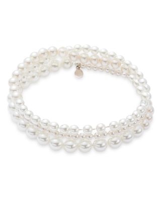 Shashi - Miller Swarovski Pearl Wrap Stretch Bracelet in Rhodium Plated