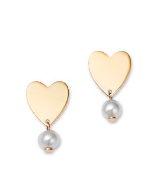 Moon & Meadow 14K Yellow Gold Cultured Freshwater Pearl Dangle Heart Stud Earrings