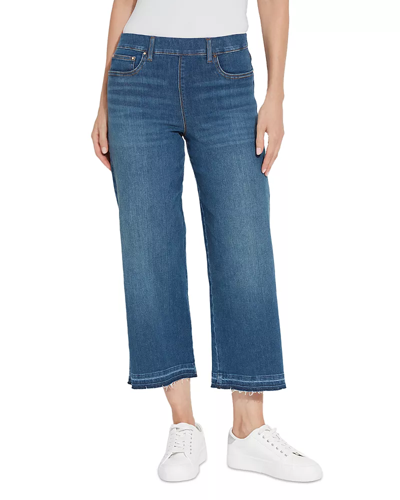 Lysse Frances High Rise Cropped Wide Leg Jeans in Authentic Midwash
