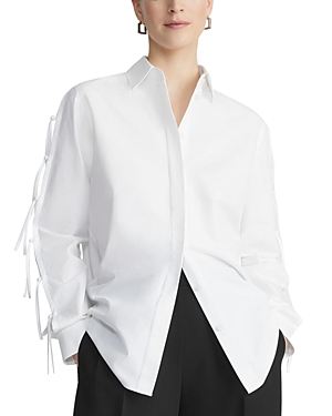 Shop Lafayette 148 Cotton Poplin Fringe Tie Shirt In White
