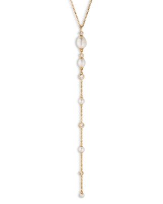 Nadri - Siren Pav&eacute;, Imitation & Cultured Freshwater Pearl Lariat Necklace, 16"-18"