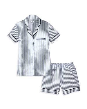 Shop Petite Plume French Ticking Pima Pajama Shorts Set In Navy