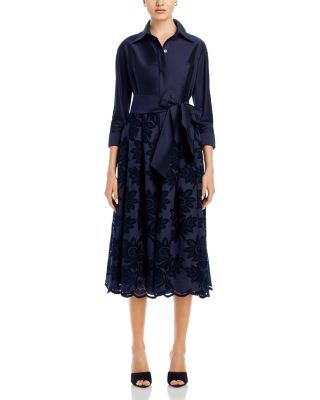 Floral Eyelet Collared Midi Dress