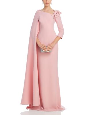 Floral Applique Asymmetric Cape Gown