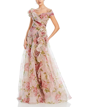 Shop Teri Jon By Rickie Freeman Organza Ruffled Rosette Gown In Blush Multi