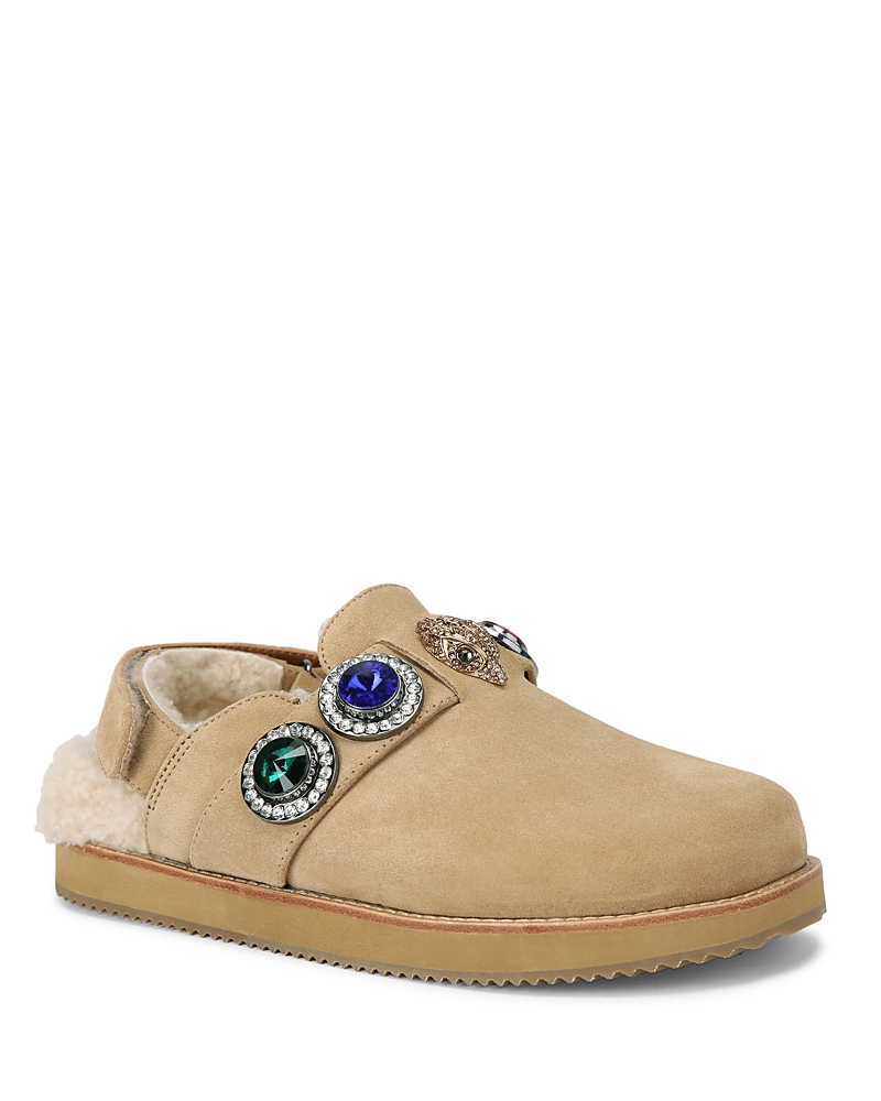 Shop Kurt Geiger Women's Octavia Multi Charm Shearling Mules In Dark Beige