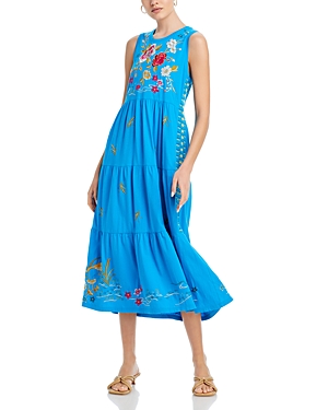 Shop Johnny Was Tiered Maxi Tank Dress In Blue Lagoon