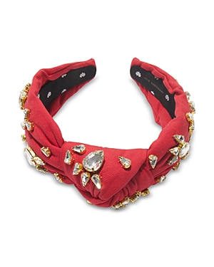 Shop Lele Sadoughi Embellished Knotted Headband In Red
