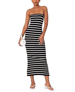 Shop Edikted Knit Back Slitted Maxi Dress In Black And White
