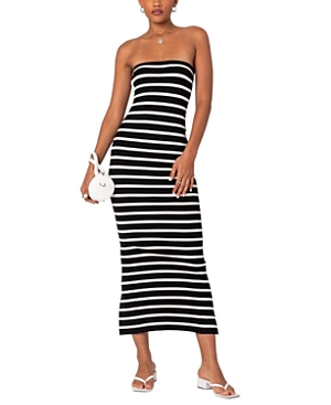 Edikted Stripe Strapless Maxi Dress In Black And White