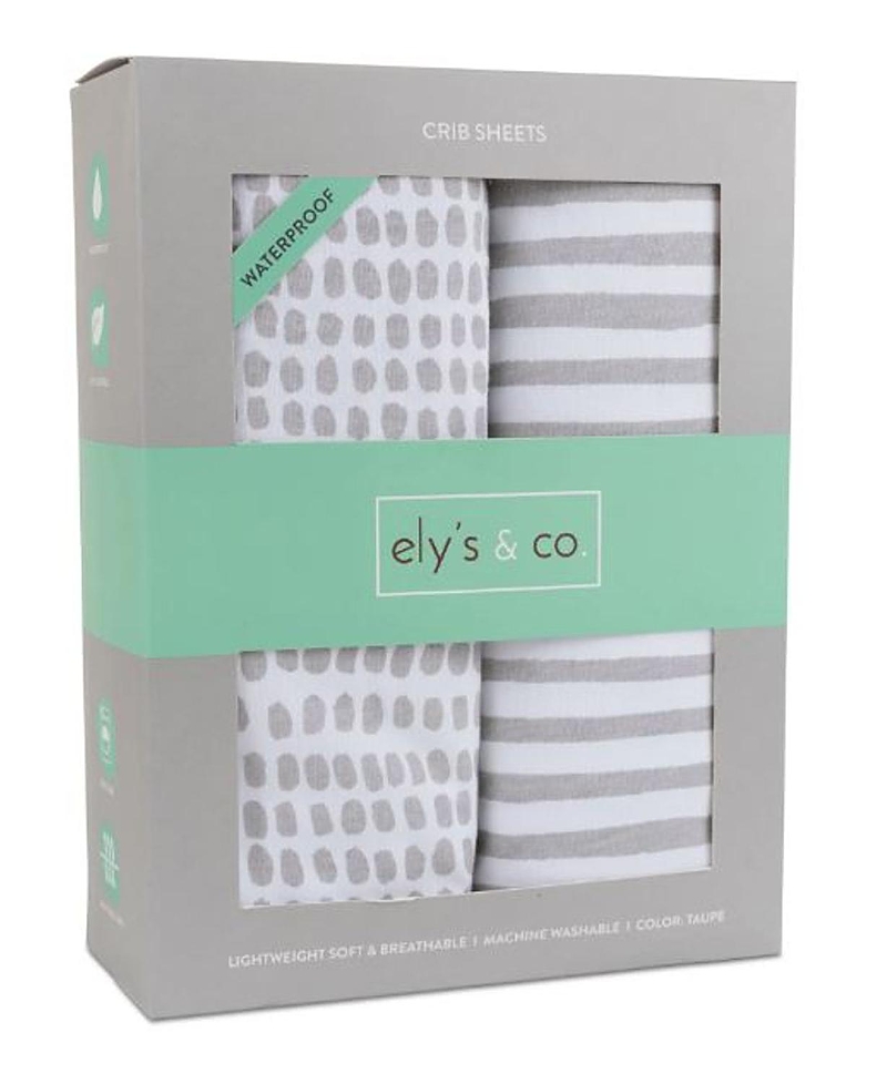 Ely's & Co. Patent Pending Waterproof Crib Sheet In Taupe Stripes  Splash