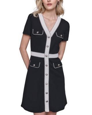 alex evenings plus size sequined lace a line dress Women's Pleated Dress Contrast Color Short Sleeve Casual Work A-Line Dresses main image 1