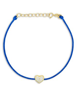 Meira T 14K Yellow Gold Diamond Heart Blue Silk Cord Bracelet
