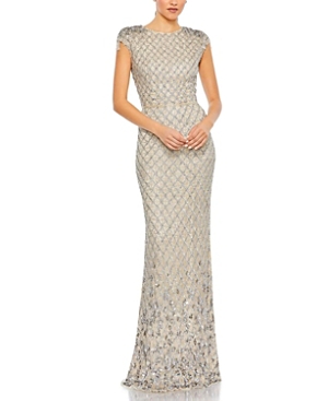 Embellished Crystal Cap Sleeve Column Gown