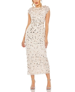 Shop Mac Duggal Floral Applique Cap Sleeve Column Dress In Blush