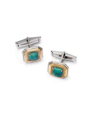 Bloomingdale's Fine Collection - Men's Turquoise & Diamond Cufflinks in 14K Yellow & White Gold