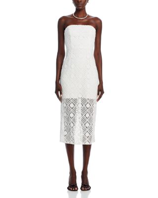 white christmas dresses Mazzy Red Strapless Crochet Floral Mini Dress - US 4