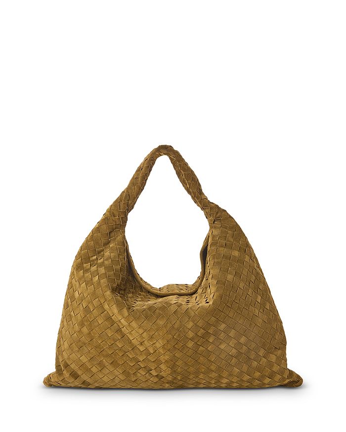 Shop Bottega Veneta Large Hop Intrecciato Leather Shoulder Bag In Khaki/brass