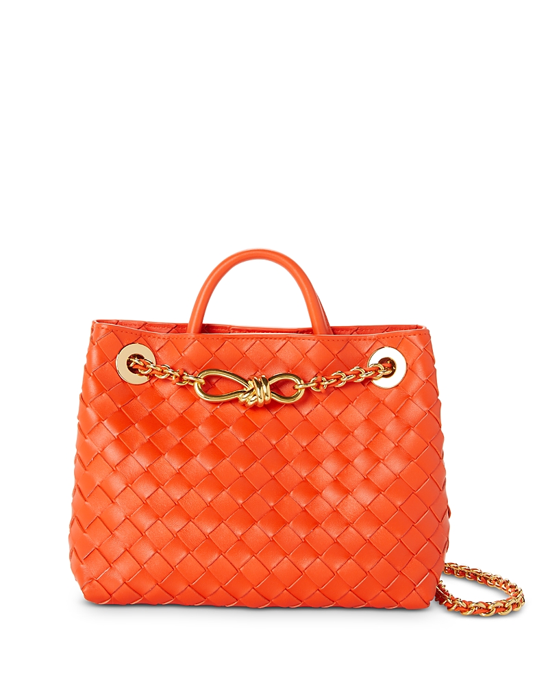 Bottega Veneta Small Andiamo Chain Leather Shoulder Bag In Orange/brass